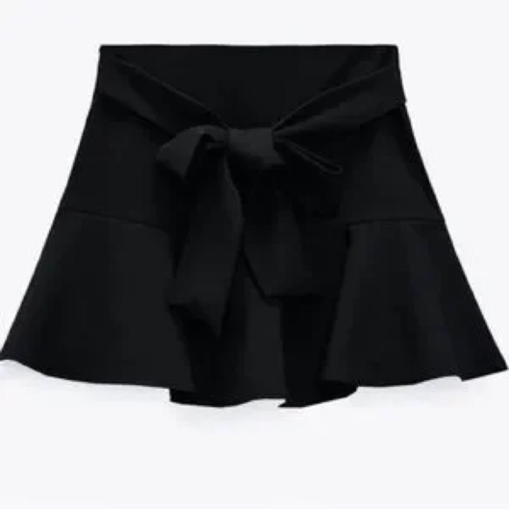 Zara Black Flared Skort with Bow NWT